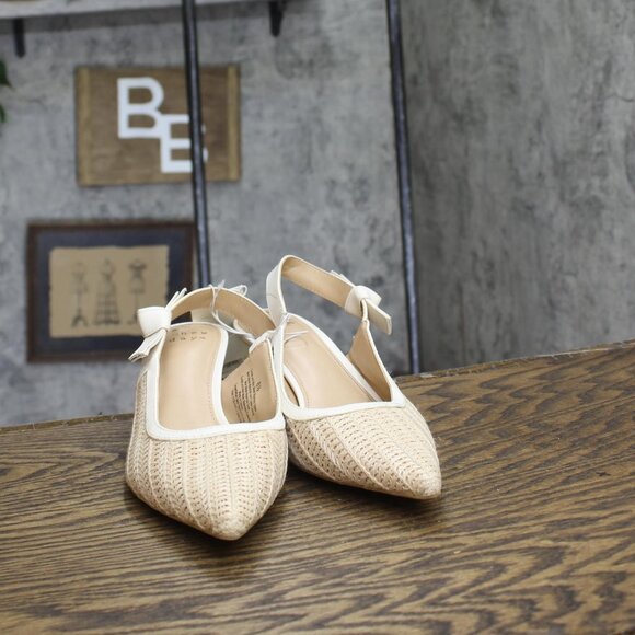 A New Day Womens Milan Raffia Slingback Heels 92611221 Beige Brown 8.5M - Picture 3 of 10